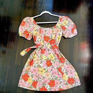 & OTHER STORIES Belted Puff Sleeve Floral Mini Dress